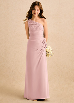Azazie Sophie Girls Formal Flower Girl Dresses Powder Pink Sheath One Shoulder Chiffon Dress image5