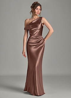 Azazie Emerson Vestidos de damas de honor Vestido de Expresado de Satén Metálico de Corte Sirena con Vestidos sin tirantes image4