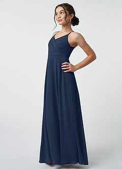 Azazie Avelina Junior Dark Navy A-Line Pleated Chiffon Dress image4