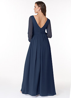 Azazie Teton At-home Try On Dresses A-Line Long Sleeve Chiffon Floor-Length Dress image2