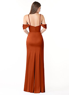 Azazie Amyra Bridesmaid Dresses Paprika Sheath Off the Shoulder Stretch Satin Convertible Dress image4