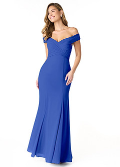 Azazie Lecia Brautjungfernkleider Wandelbar Empire Schulterfrei, plissiert Chiffon Kleid Königsblau image1