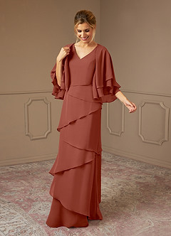 Azazie OHara Abiti per la Madre della Sposa Abito A-Line in Chiffon con Scollo a V Auburn image3