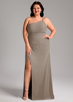 Azazie Eren Bridesmaid Dresses Taupe Sheath One Shoulder Chiffon Dress image8