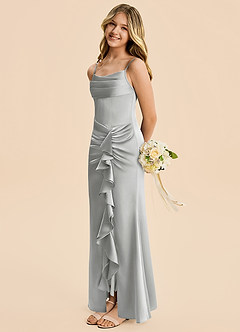 Azazie Rosalia Junior Robe Fourreau en Satin extensible Plissé Argent image4