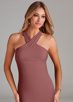 Azazie Doretta Bridesmaid Dresses Desert Rose Mermaid Pleated Chiffon Dress image5
