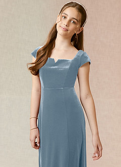 Azazie Gabi Junior Dusty Blue A-Line Velvet Dress image6