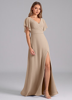 Azazie Ambrosia Bridesmaid Dresses Taupe A-Line Pleated Chiffon Dress image5