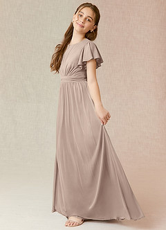 Azazie Mosley Junior A-Linie Gestreift Gittergewebe Kleid Taupe image3