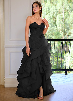 Aurelia Black Floral Sweetheart Neckline A-line Ruffle Asymmetrical Prom Dress image7