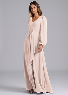 Azazie Omari Bridesmaid Dresses Rose Petal A-Line Long Sleeve Chiffon Dress image4
