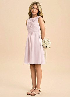 Azazie Skyla Junior Blushing Pink A-Line Pleated Chiffon Dress image4