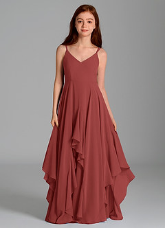 Azazie Karan Junior Terracotta A-Line Chiffon Dress image4