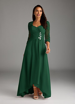 Azazie Devereaux Kleider für die Brautmutter A-Linie Spitze Chiffon Kleid Dunkelgrün image1