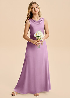 Azazie Kiki Junior A-Linie Schleifen Stretch-Satin Kleid Blauregen image3