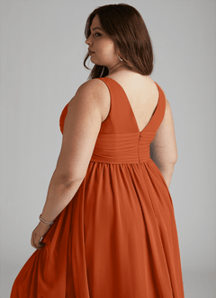 Azazie Yetta Brautjungfernkleider für Schwangere A-Linie V-Hals Versammelt Chiffon Bodenlänge Kleid image12