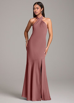 Azazie Lorena Bridesmaid Dresses Desert Rose Mermaid Pleated Chiffon Dress image4