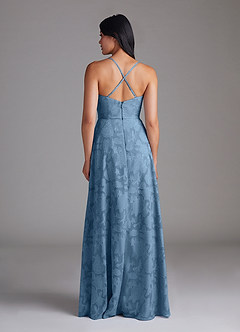 Azazie Naeem Bridesmaid Dresses Steel Blue A-Line Floral Burnout Dress image3