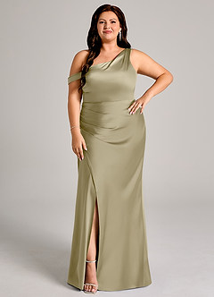 Azazie Madelyn Bridesmaid Dresses Moss Green Mermaid One Shoulder Stretch Satin Convertible Dress image10