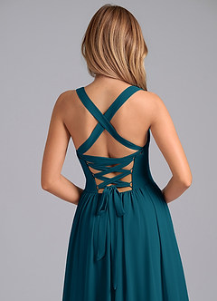 Azazie Francis Vestidos de damas de honor Vestido de Azul Tinta de Gasa de Corte en A con Corsé image7