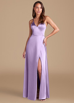 Azazie Maksim Brautjungfernkleider A-Linie Metallischer Satin Kleid Flieder image1