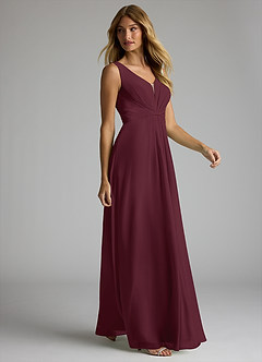 Azazie Gina Bridesmaid Dresses Cabernet A-Line V-Neck Pleated Chiffon Dress image4