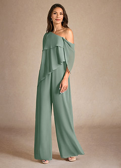 Azazie Halima Mother of the Bride Dresses Silver Sage Jumpsuit/Pantsuit Side Slit Chiffon Dress image2