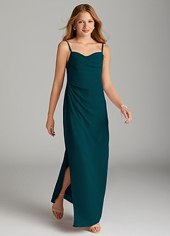 Azazie Mai Junior Pine Sheath Pleated Chiffon Dress image4