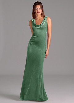 Azazie Rylina Bridesmaid Dresses Eucalyptus Mermaid Bow Velvet Dress image1