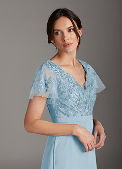 Azazie Singer Mother of the Bride Dresses Sky Blue A-Line V-Neck Lace Chiffon Dress image5