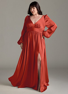 Azazie Norah Robes de demoiselle d'honneur Robe Trapèze en Satin extensible Rouille image7