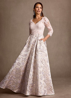 Azazie Toni vestidos de madre de la novia Vestido Rosa Rubor de Jacquard Floral de Corte en A con Encaje image1