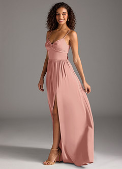 Azazie Zeya Bridesmaid Dresses Rosette A-Line Pleated Stretch Satin Dress image7