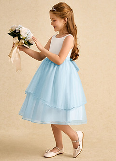 Azazie Rene Flower Girl Dresses Ivory Sky Blue A-Line Bow Tulle Dress image5
