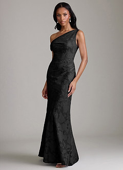 Azazie Emerson Probar vestidos en casa Vestido de Negro de Devorado Floral de Corte Sirena con Vestidos sin tirantes image5