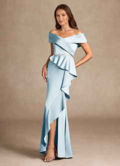 Azazie Dareia Mother of the Bride Dresses Sky Blue Mermaid Off the Shoulder Stretch Satin Dress image5
