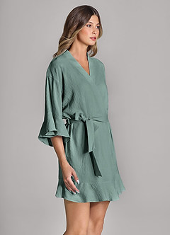 front Matching Color Ruffled Cloud-Soft Robe