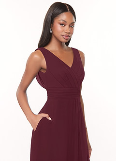 Azazie Karina Bridesmaid Dresses Cabernet A-Line Pleated Chiffon Dress image5