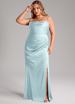 Azazie Leonis Bridesmaid Dresses Cloud Blue Mermaid Pleated Stretch Satin Convertible Dress image11