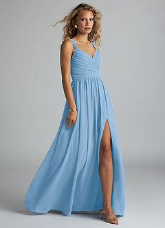 Azazie Aziza Abiti da Damigella Abito A-Line in Chiffon con Scollo a V a Pieghe Azzurro Polvere image3