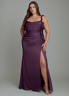 Azazie Jessamine Bridesmaid Dresses Plum Sheath Corset Stretch Satin Dress image8