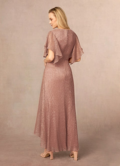 Azazie Mollina Mother of the Bride Dresses Rose Gold A-Line Ruffle Flutter Sleeve Metallic Mesh Dress image3