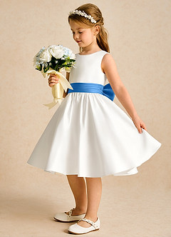 Azazie Sosie Flower Girl Klänningar Klänning A-Line i Matt satäng Plisserad image3