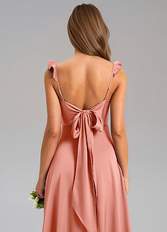 Azazie Everett Bridesmaid Dresses Coral A-Line Stretch Satin Dress image7