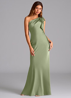 Azazie Yuanna Bridesmaid Dresses Pistachio Mermaid One Shoulder Stretch Satin Dress image3