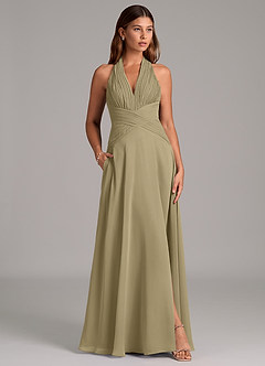 Azazie Elizabeth Jurken voor bruidsmeisjes Jurk van Chiffon met A-Lijn Geplooid Mosgroen image3