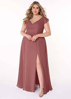 Azazie Claudine Bridesmaid Dresses Amethyst A-Line Flutter Sleeve Chiffon Dress image7