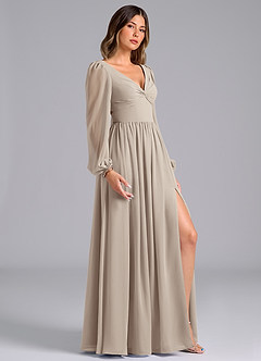 Azazie Zeya Bridesmaid Dresses Frost A-Line Long Sleeve Chiffon Dress image3