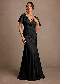 Azazie Jolene vestidos de madre de la novia Vestido de Negro de Devorado Floral de Corte Sirena con Plisado image4