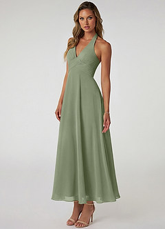 Azazie Tessie Brautjungfernkleider A-Linie Plissee Chiffon Kleid Pistazie image3